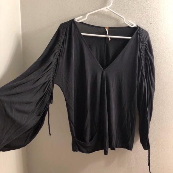 Free People Tops - Free People Black Boho Tie-up Blouse